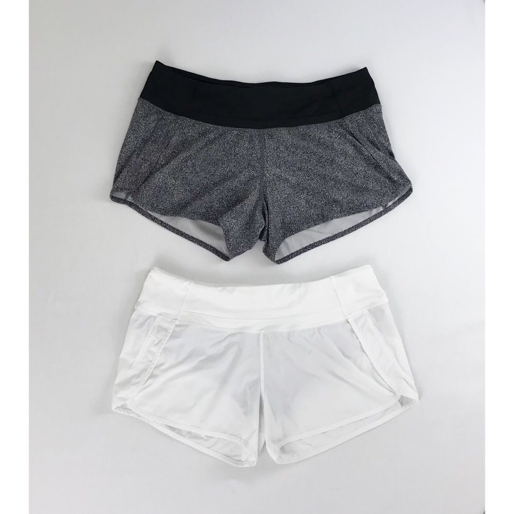 Lululemon, two pairs, Run Times Short II Sz 10 Mini Splatter Black 4" and white
